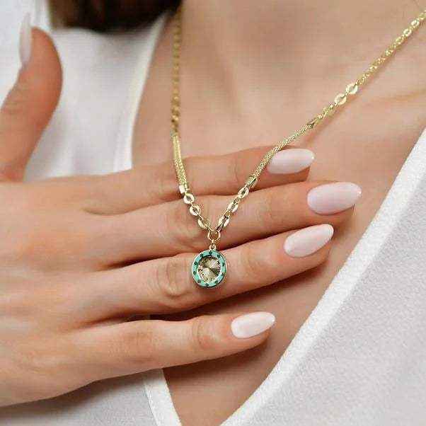 Altın Papatya Kolye Mineli